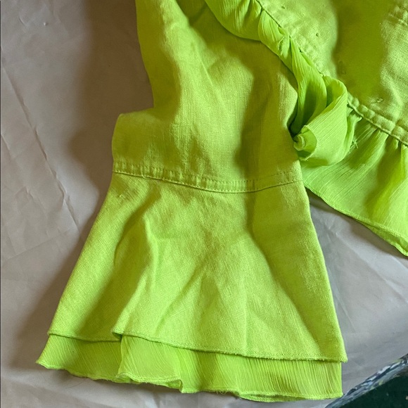 Multiples Neon Green Ruffle Button-Up Blouse - Picture 16 of 16